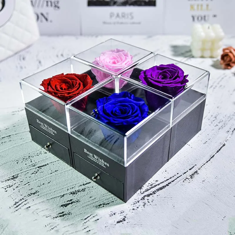 Eternal Rose Jewelry Box with Love Necklace Preserved Flowers Proposal Ring Case Valentine Christmas Gifts for Girlfriends