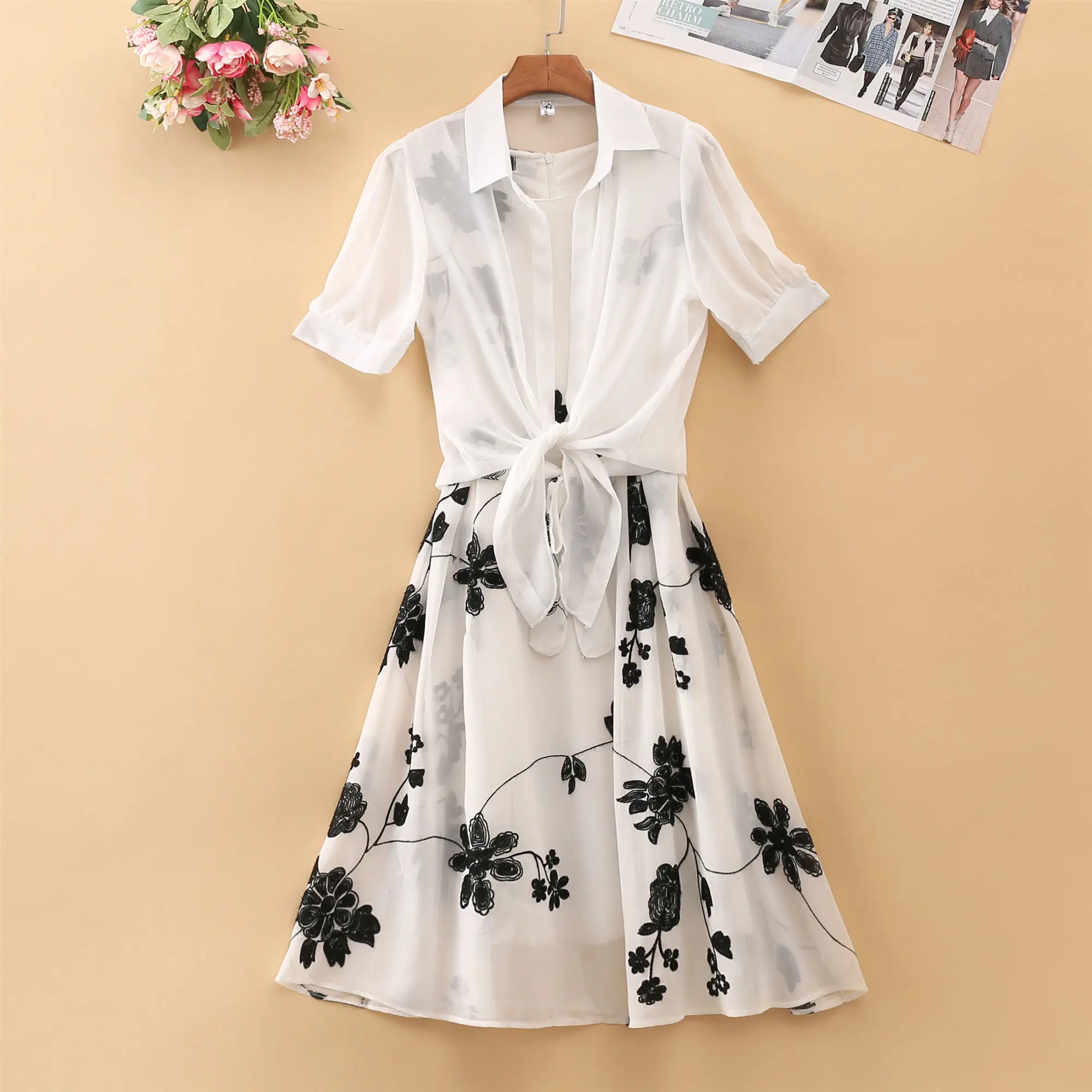 

One-piece Oversize 2021 Summer New Retro Monochrome Print Little Black Dress High Waist Sleeveless Slim A-line Skirt Dress