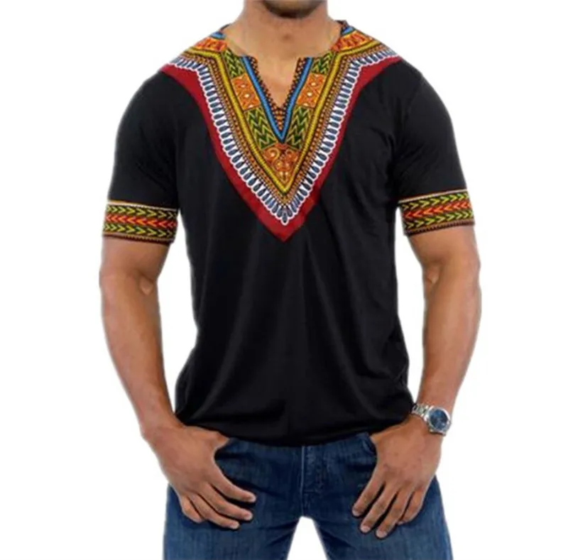 

African Dashiki Print V Neck T Shirt Men 2020 Summer New Short Sleeve Tee Shirt Homme Streetwear Casual African Clothes Camisas