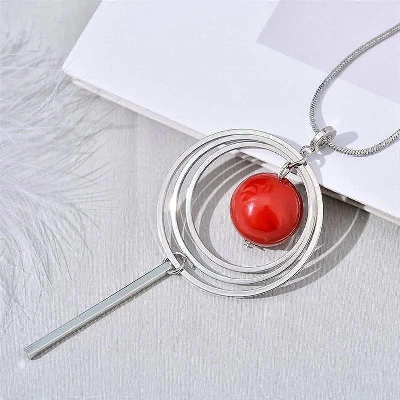 Женское длинное ожерелье Collier Femme винтажная Серебряная цепочка с круглым красным