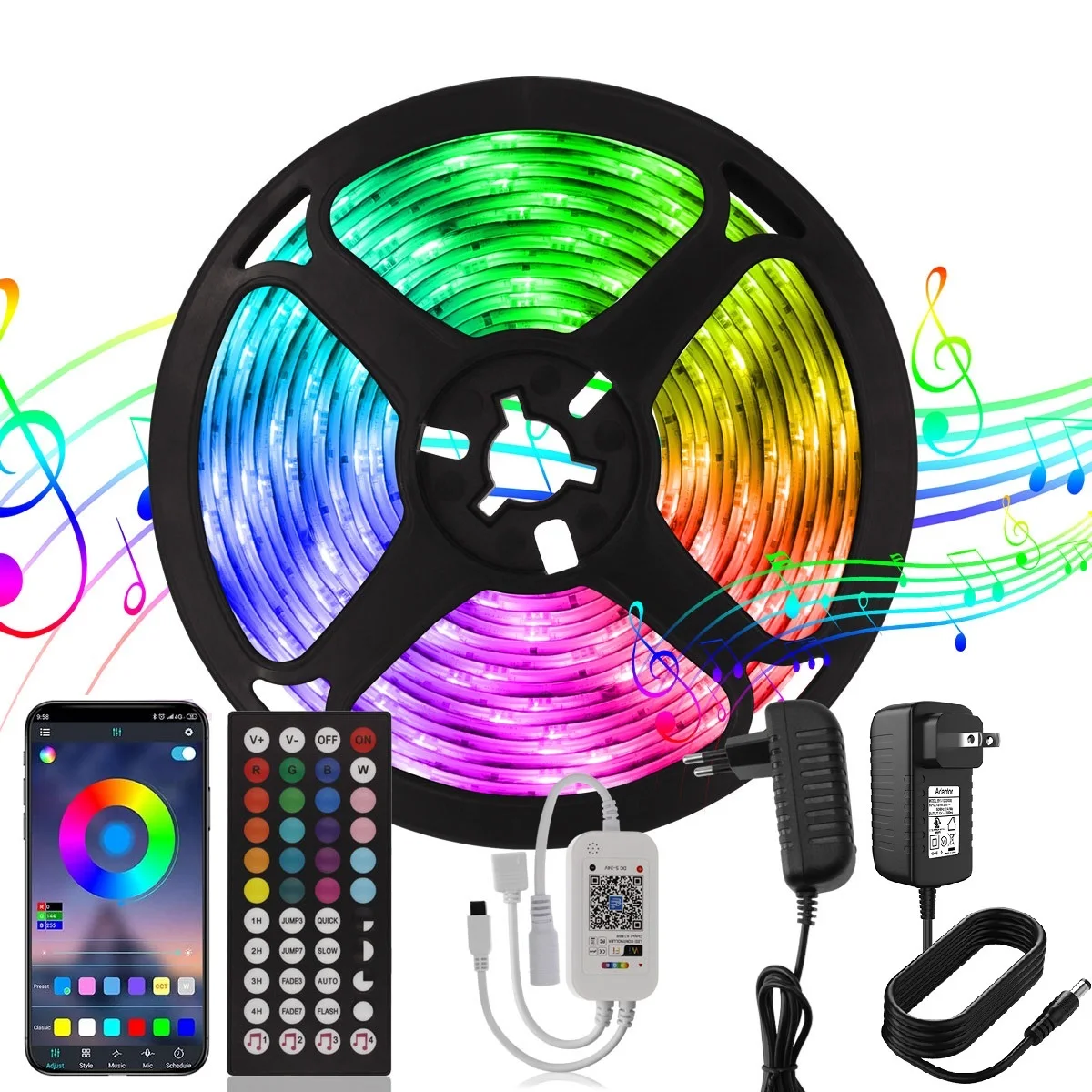 

Ribbon LED Strip 12V RGB Tape SMD 5050 Flexible Neon Color Changing Bluetooth Controller Music Sync RGB Led Lights For Room