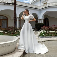 tinyfull a line long wedding dress button o neck short sleeves backless princess bride bridal marriage party gowns dresses