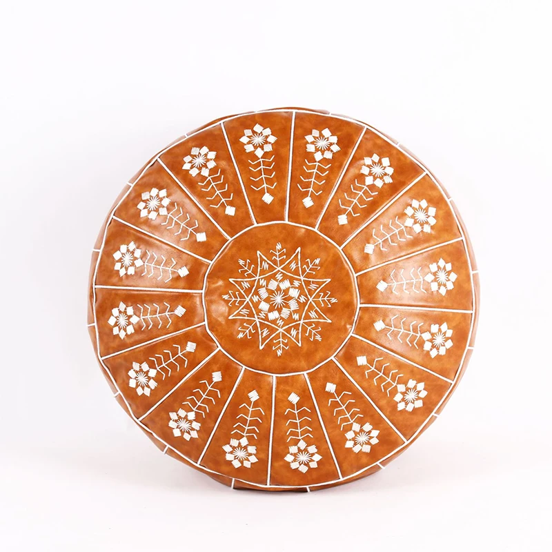 Nordic Style Moroccan Artificial Leather Pouf Craft Mandala Embroidery Ottoman Footstool Round Unstuffed Cushion Pillow | Дом и сад
