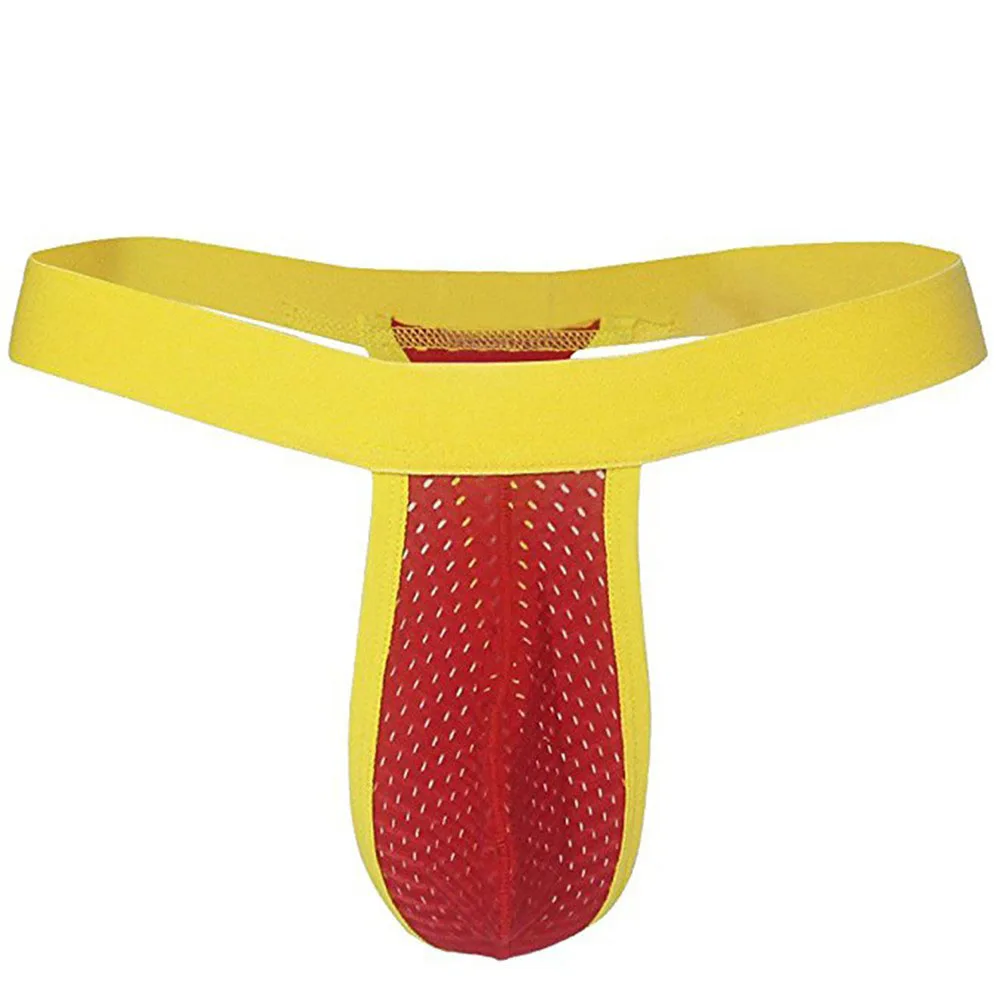 Мужские трусы стринги с заниженной талией черные дышащие брифы из сетчатой ткани