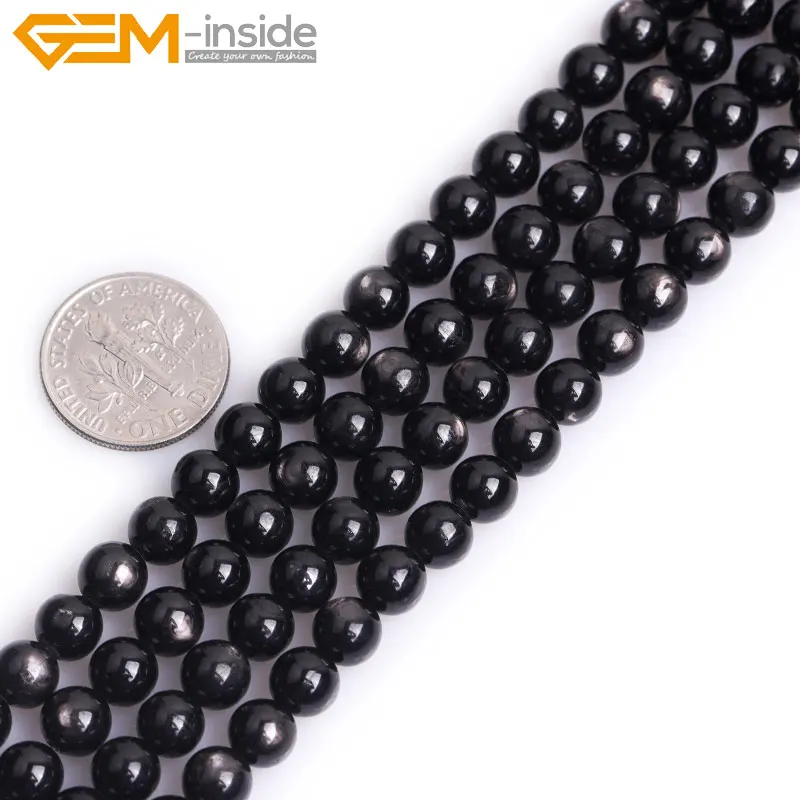 Бусины из драгоценных камней класса AAA Круглые гладкие черные для