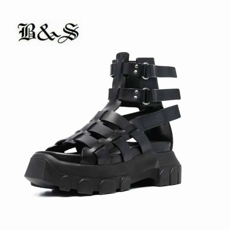 

Новинка 2021 года; Летние плетеные римские сандалии в британском стиле; Цвет черный и уличный; Женские открытые модные сандалии с высоким берцем на платформе