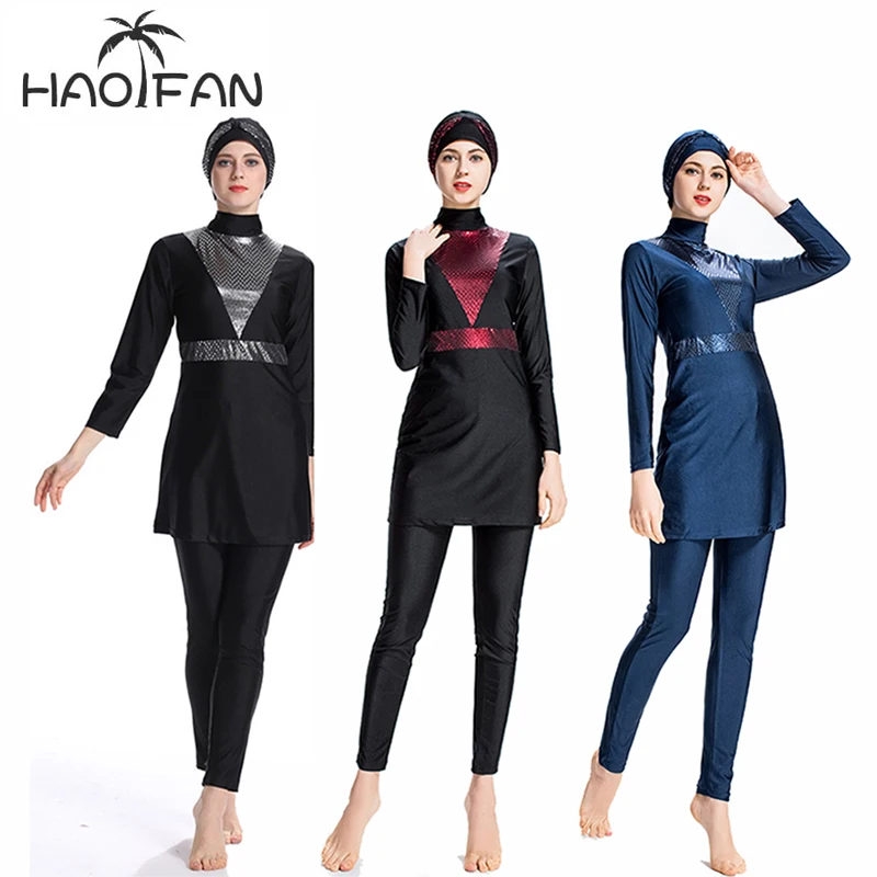 HAOFAN 2019 г. скромный Мусульманский купальник с цветочным принтом исламские