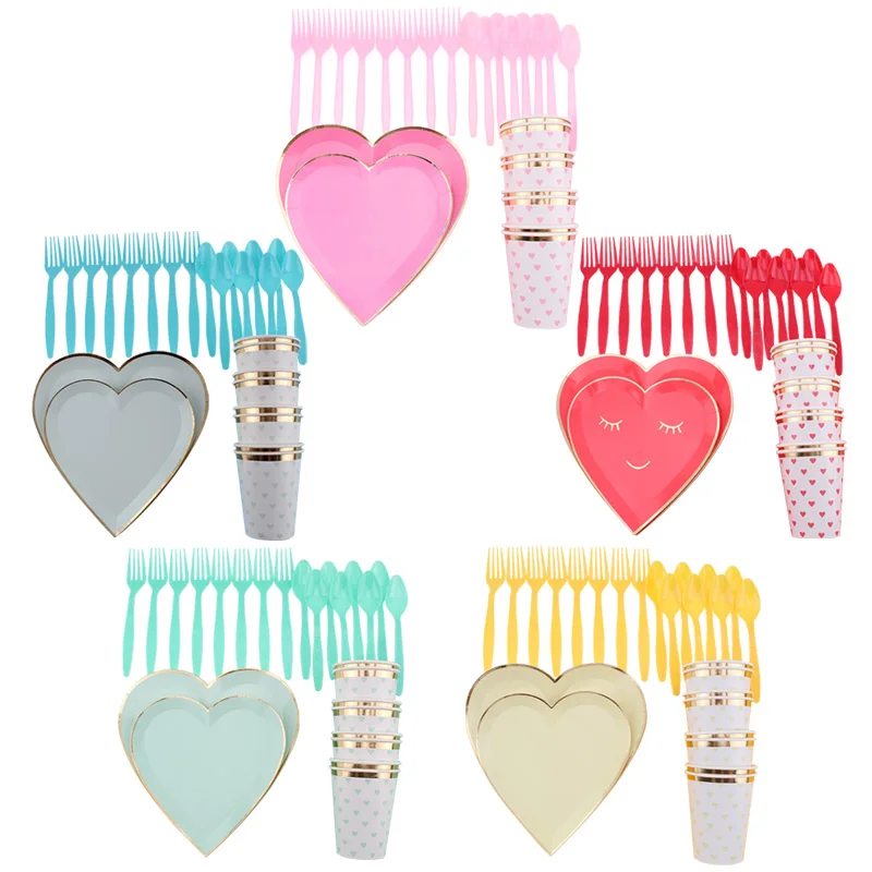 

41Pc/Set Love Heart Party Disposable Tableware Set Party Table Decoration Baby Shower Plates Cup Wedding Birthday Party Supplies