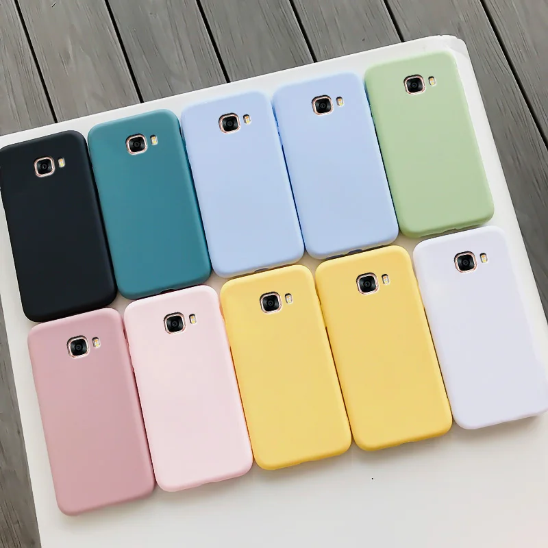 

Case For Samsung C5 Soft TPU Silicone Simple Black Casing Macaron Colors Candy Back Cover Phone Coque