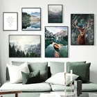 Картина с изображением лесного оленя, Настенная картина с изображением горного озера, пейзажа, природы, декоративная картина для домашнего декора TB143
