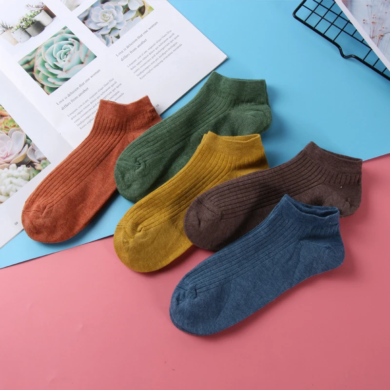 5Pairs/lot=10pieces Summer Socks Female Vertical Stripes Boat Woman Candy Color Cotton Shallow Mouth Ladies | Женская одежда