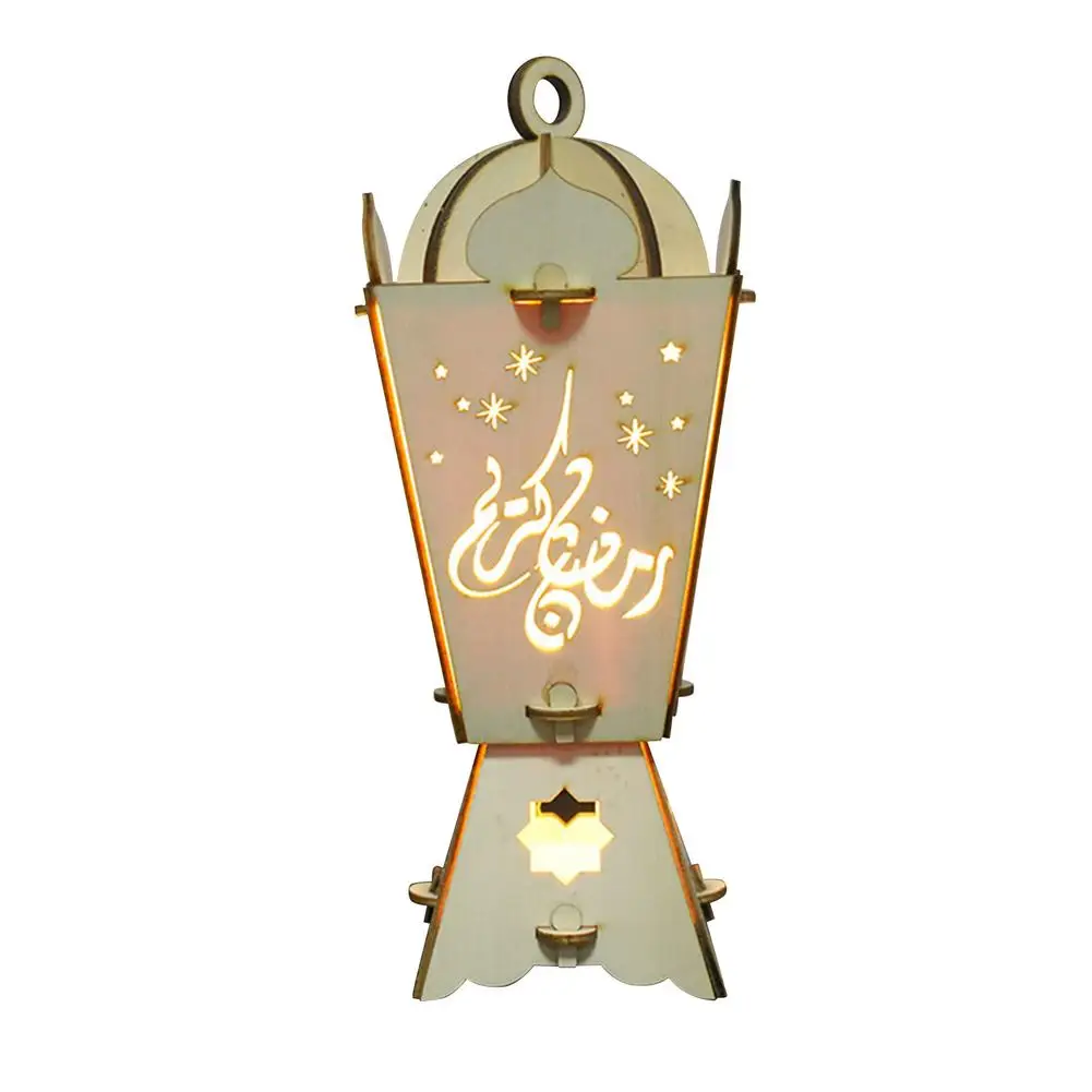 

EID Mubarak Wooden Pendant With LED Light Decorations For Home Luminous Decorations Wooden Ornaments Palace Light Eid Party