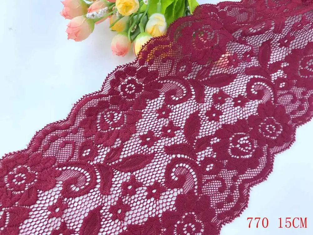 Jujube red 770 1 ярд, тонкое эластичное/спандекс, цветочное, розовое/фиолетовое/красное/белое/Черное кружево, отделка «сделай сам»/Шитье/Свадебное кружево 03 - Цвет: Jujube red 770
