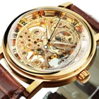 Часы наручные Winner мужские механические, прозрачные брендовые роскошные механические часы-скелетоны с кожаным ремешком, золотистый чехол