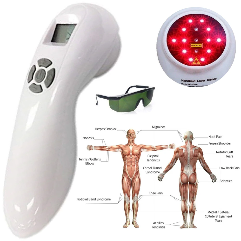 

Cervical Spondylosis Arthritis Pain Relief Cold Laser Therapy Device LLLT 3*808nm+12*650nm Handy Cure Pulse Laser with Goggles