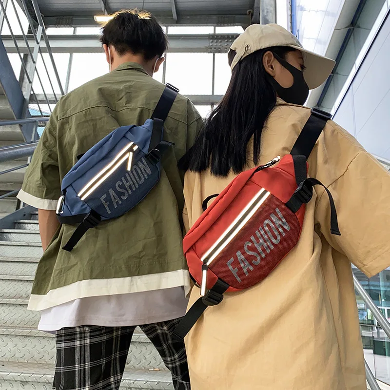 

Модная Светоотражающая сумка через плечо, поясной кошелек в стиле хип-хоп для мужчин и женщин, мессенджеры из ткани «Оксфорд», нагрудная Сум...