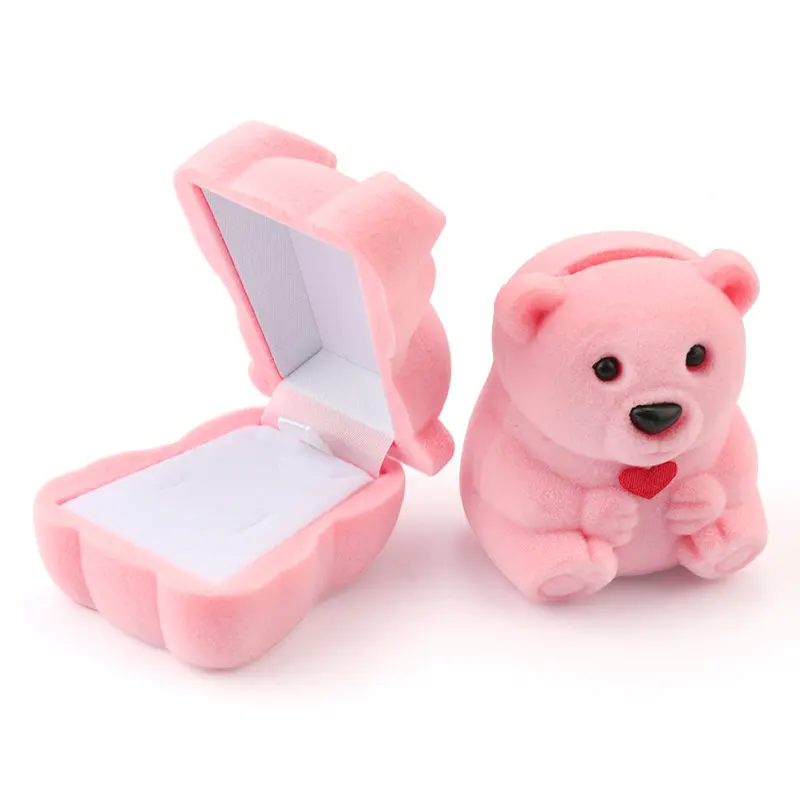 bear-pink 1 шт. прекрасный бархатный контейнер для ювелирных изделий коробка для свадебных колец для сережек Ожерелье Браслет Дисплей Подарочная коробка держатель 16 стилей - Цвет: bear-pink