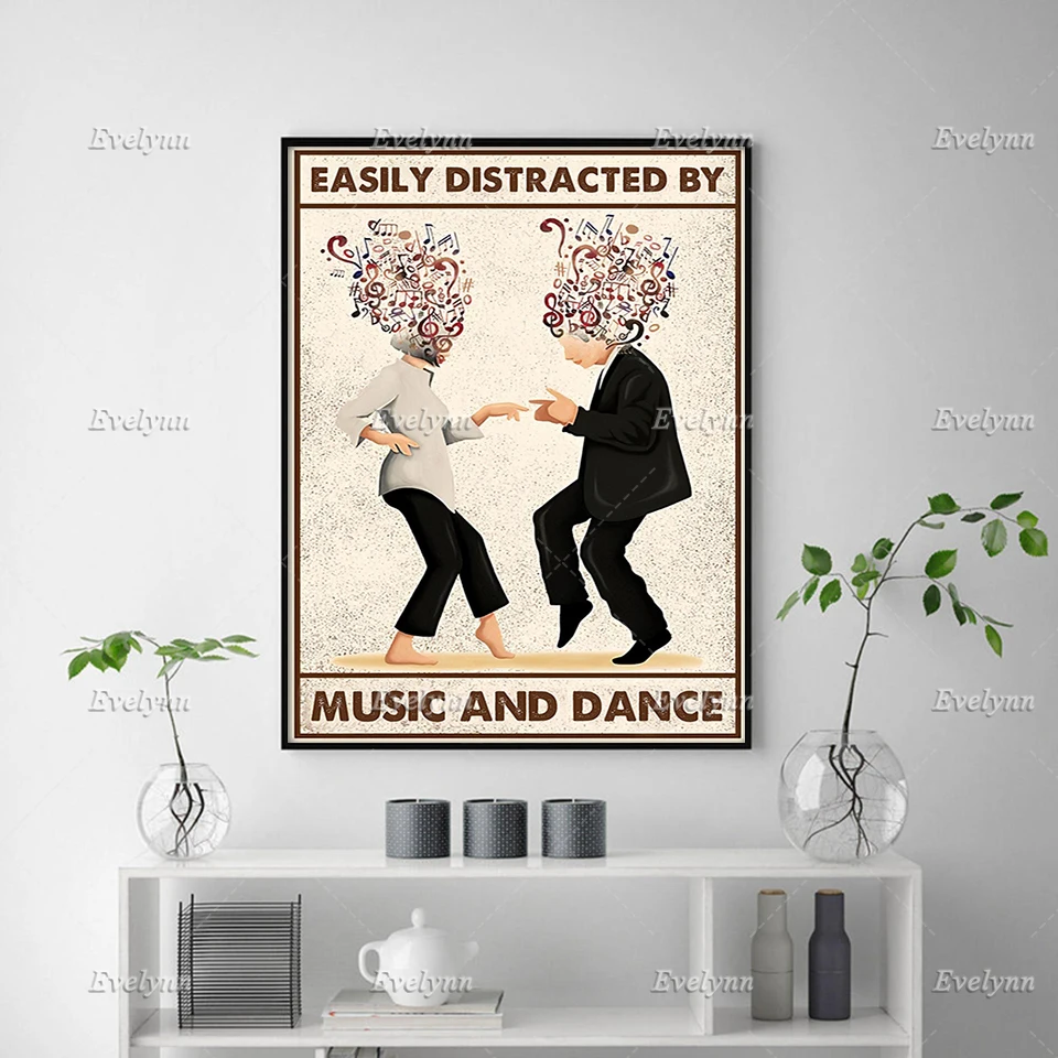 

EasilyDistracted By Music And Dance Poster Mia Wallace Vincent Vega Pulp Fiction Vintage Poster Wall Art Print Home Decor Canvas