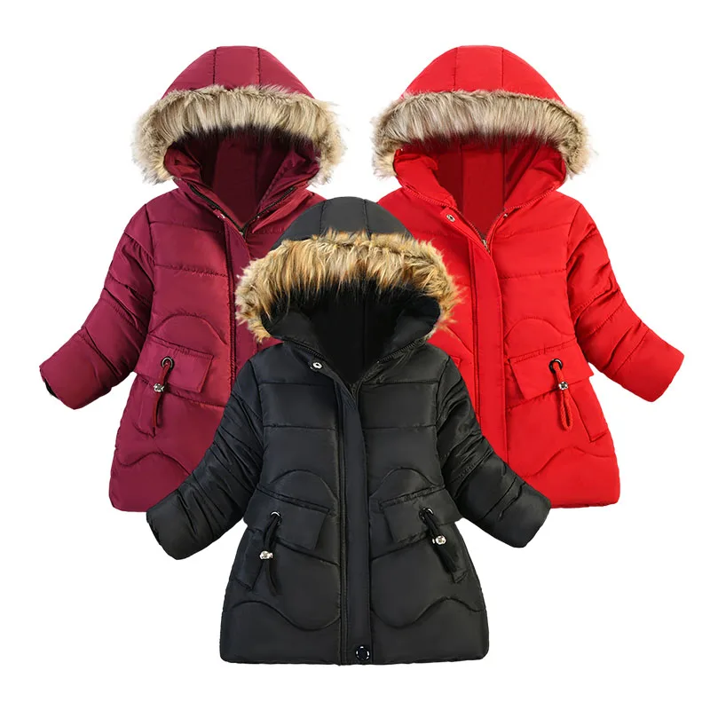 

Keep Warm Jacket Baby Girls Mid-Length Outing Clothes Winter For Children's Solid Color Padded Coat Kids Zipper Cardigan Ne