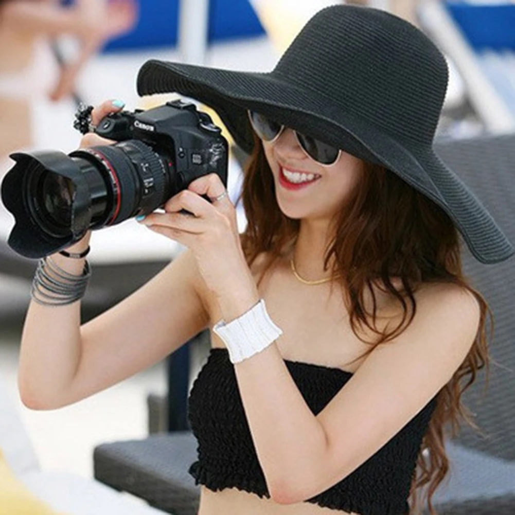 Fashion Floppy Straw Hats Casual Vacation Travel Wide Brimmed Sun Foldable Roll Up Beach Hat For Women With Big Heads |
