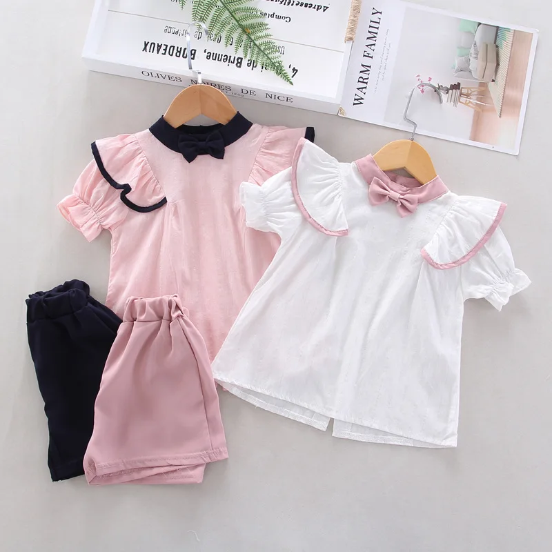 

New Product Children Clothing Baby Girl Short Sleeve Shirt + Solid Color Shorts 2 Piece Suits Soft Comfortable Girls Casual Suit