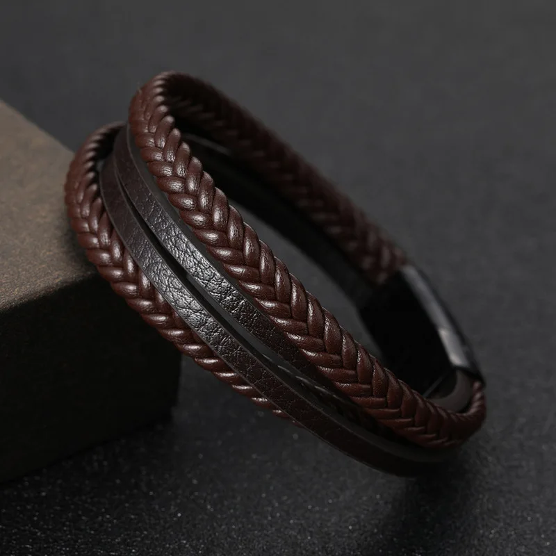 Классический кожаный браслет мужские браслеты с магнитной застежкой плетеный