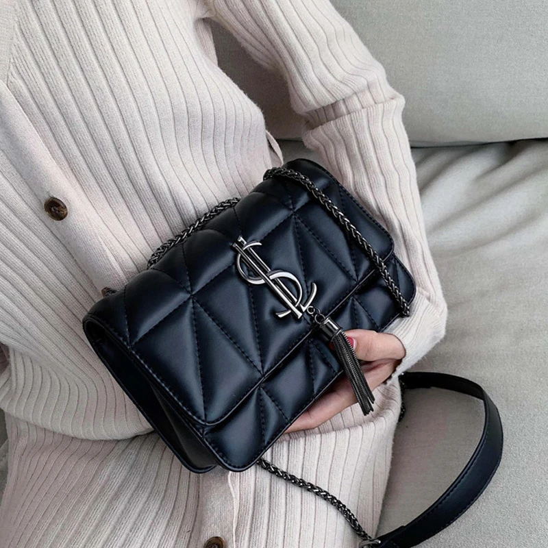 

Роскошная брендовая сумка, модная простая квадратная сумка с кисточками, качественная женская дизайнерская сумка из искусственной кожи, су...