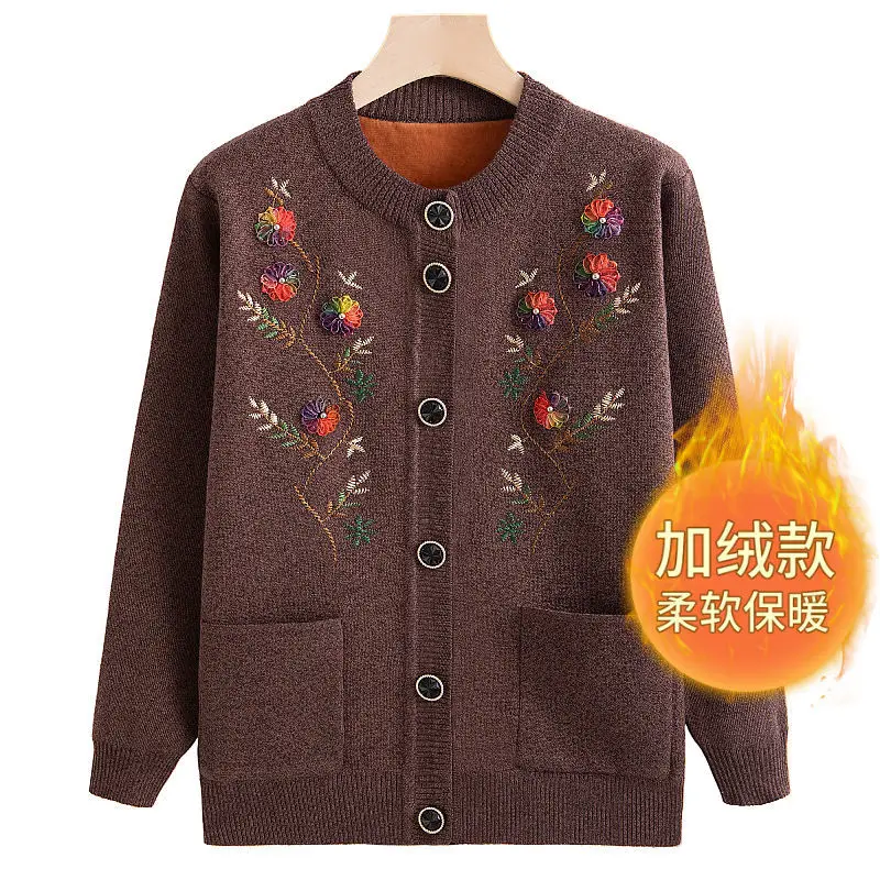 Кардиган для пожилых женщин женский осенний трикотажный свитер кофты мам