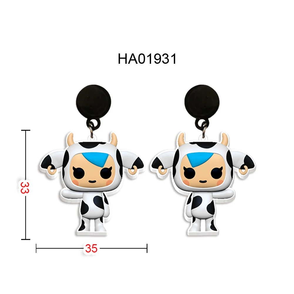 

Anime Earrings Acrylic Black Drop Earrings Circular Print Pattern Anime Earrings Cartoon Girl Character Stud Earrings