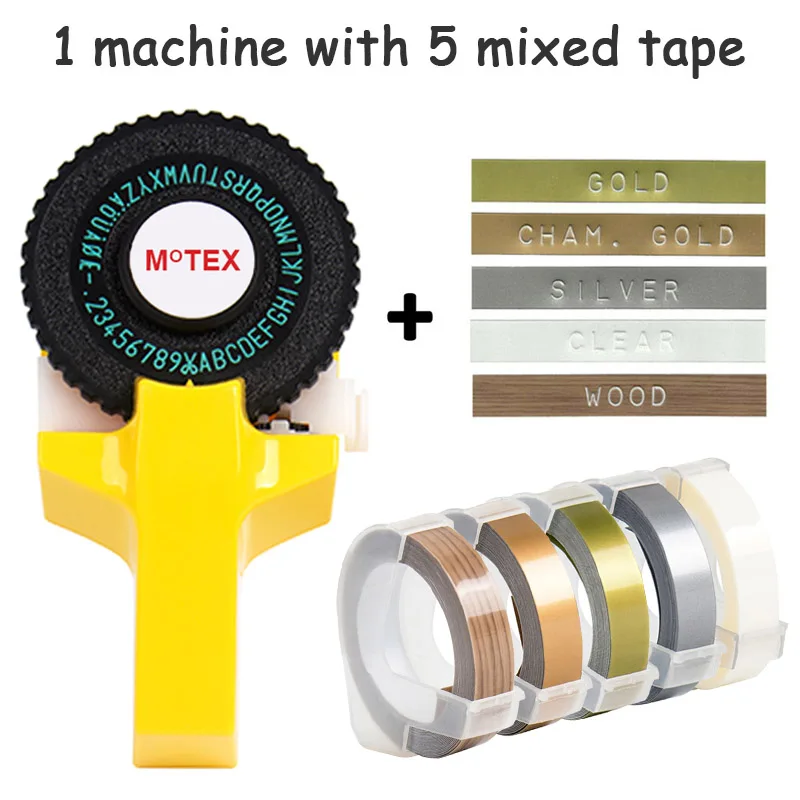 Желтый Цвет MoTex E101 принтер мини DIY ручной совместимый для dymo 3D Тиснение Ручной ленточный ручной пишущая машинка надписи машина - Цвет: machine add 5 mixed
