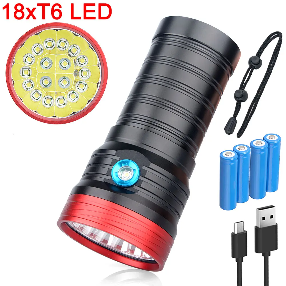 Сверхмощный светодиодный фонарик 18 * T6 с зарядкой от USB 2020 охотничий фонарь для