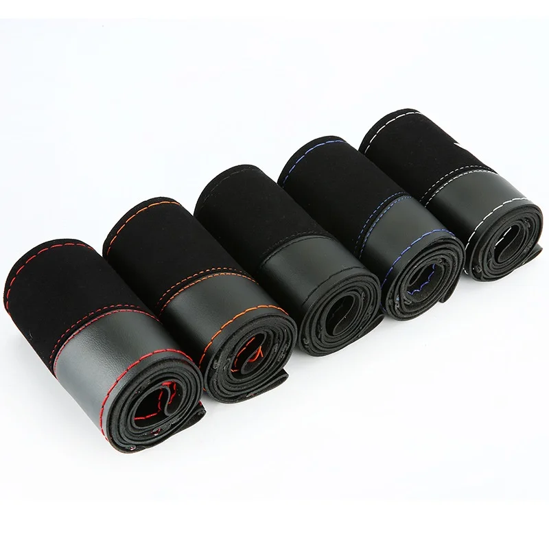 Микрофибра кожаный чехол рулевого колеса автомобиля ручной работы рулевое