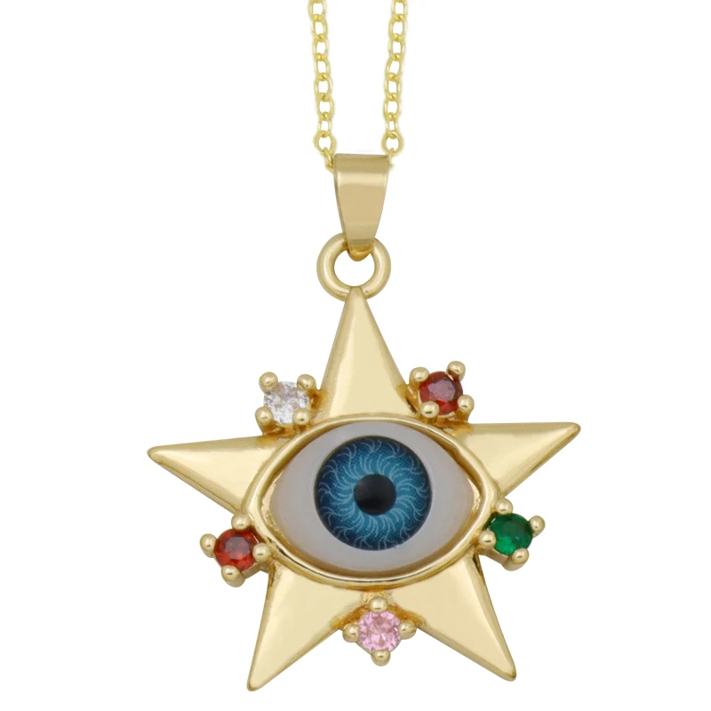 

Geometric Star Blue Evil Eye Pendant Necklace For Women Men Lucky Romantic Turkey Choker Jewelry Accessories Collar Unisex