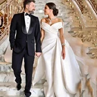 Платье Свадебное Плиссированное с открытыми плечами для гостей, белое шикарное плиссированное платье невесты без рукавов, платье в пол с эффектом потертости, 2022 платье