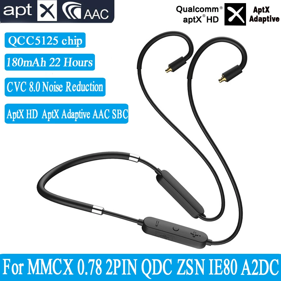 Новый чип Qualcomm QCC5125 для MMCX 0 78 2PIN QDC ZSN IE80 A2DC Bluetooth 5 Улучшенный кабель наушников AptX HD