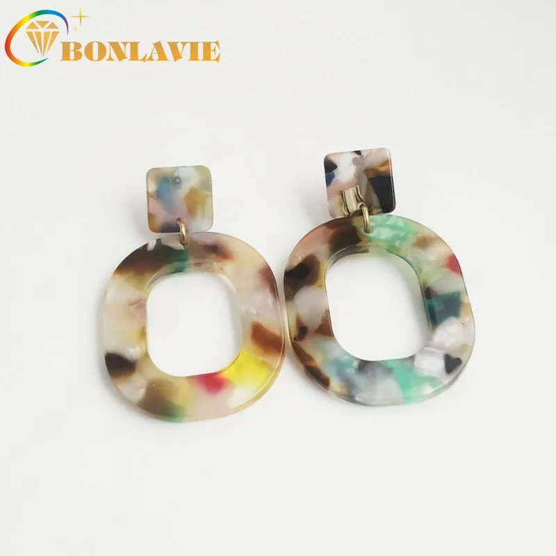 

BONLAVIE Fashion Simple Acrylic Earrings Geometric Oval Pendant Earrings Women Jewelry Wholesale