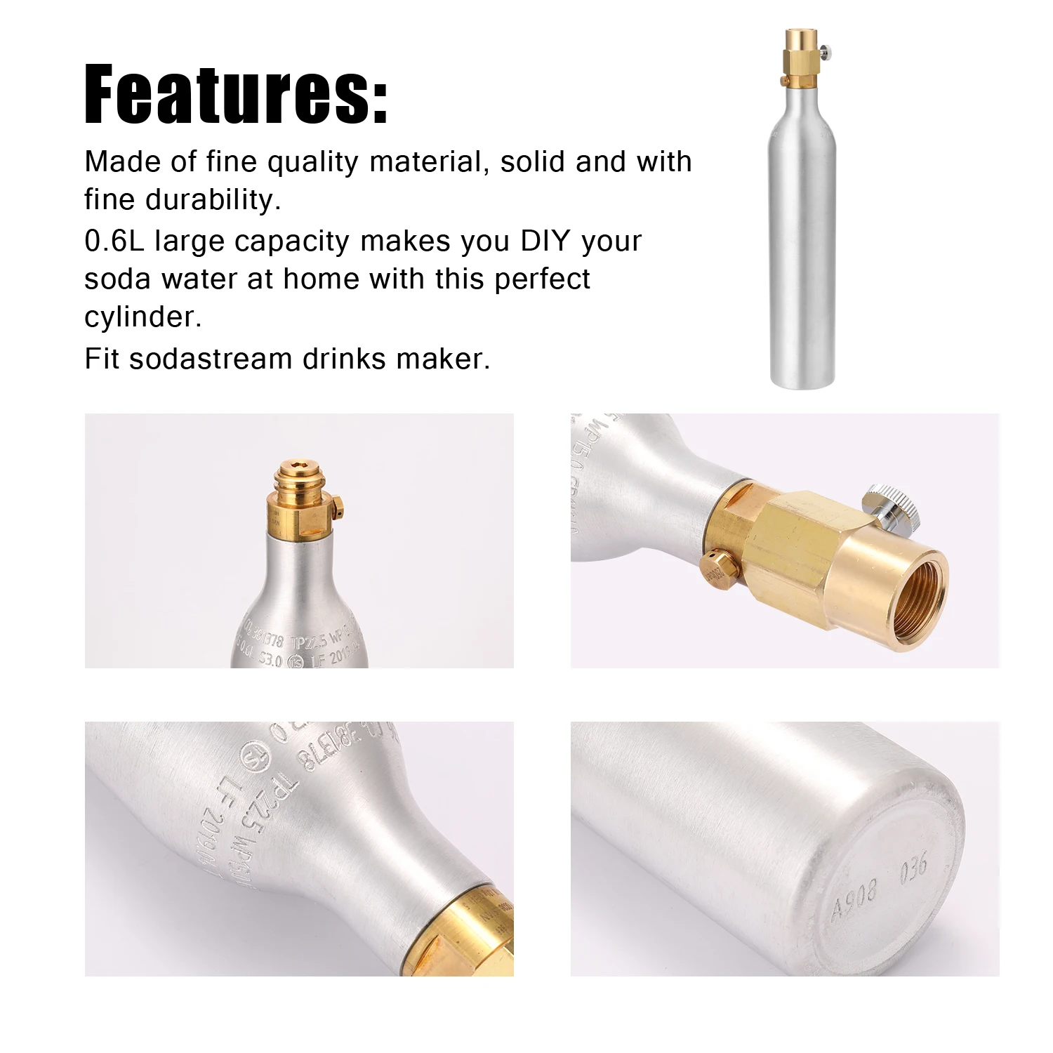 Газированная вода 0.6L емкость для бутылок цилиндр с клапаном TR21 * 4 Высокая сжатая
