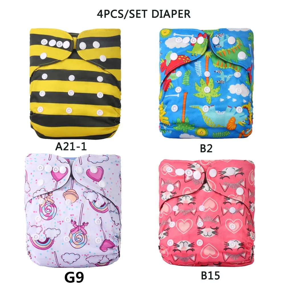 

4pcs/set Eco-Friendly Baby Diaper Bamboo Charcoal Washable Reusable Adjustable Diapers Cloth Nappy Cover Fit 3-15kg Baby