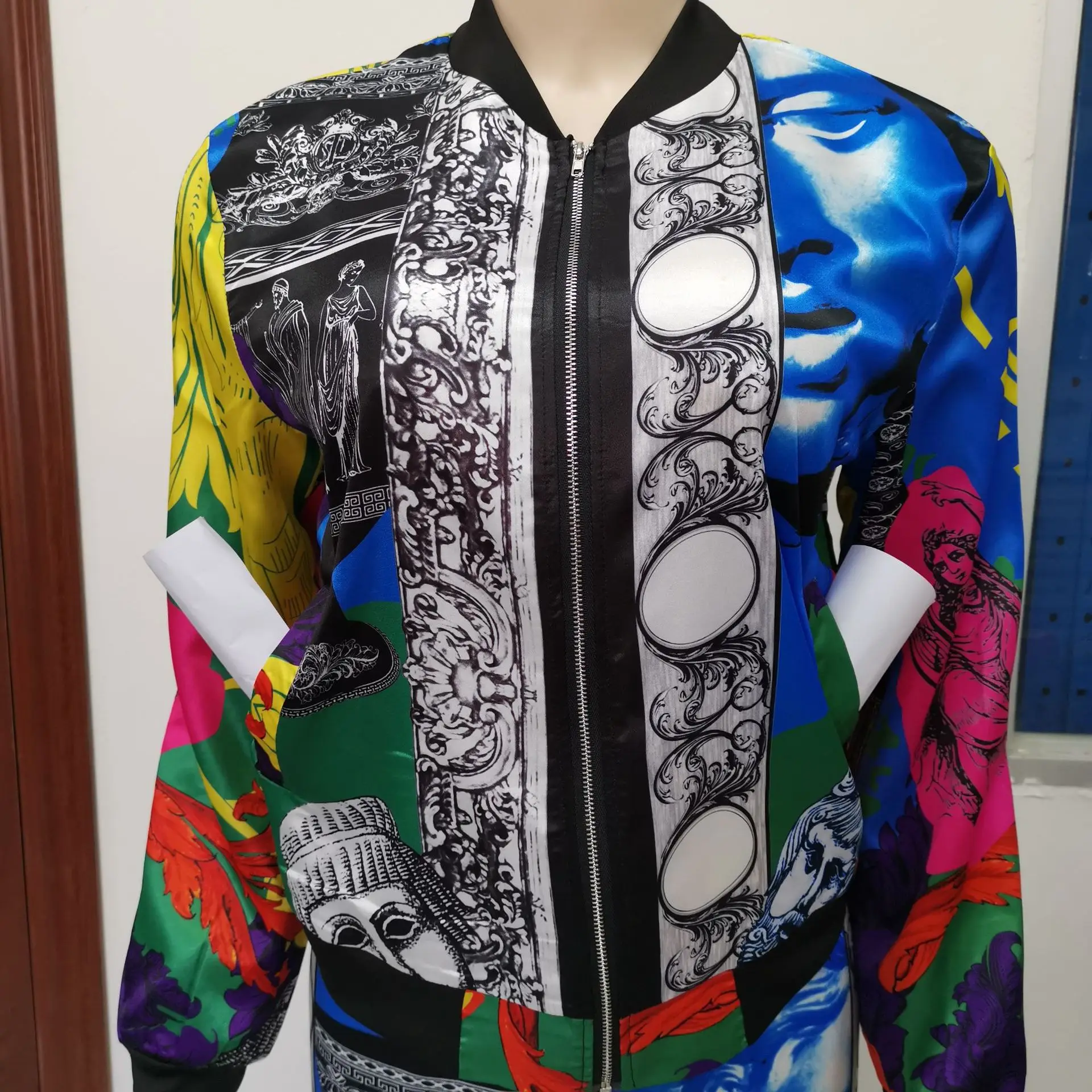 Yooneedi 2019 Novelty Fashion Design 2pcs Women Set Color Print O-neck Zip Full Sleeve Tops Long Pants Tracksuits YC1952 | Женская