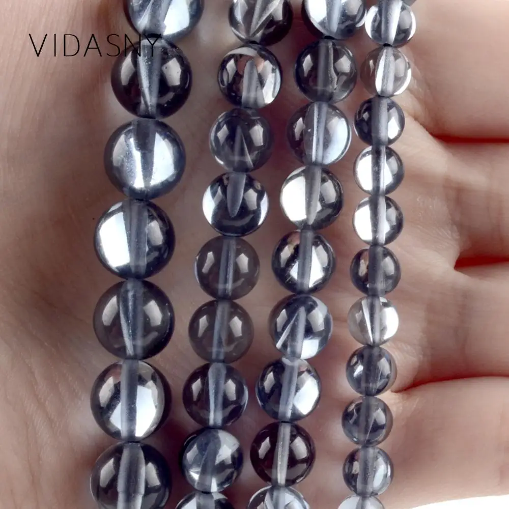 

Natural Smooth Gray Austrian Crystal Beads For Jewelry Making 6 8 10 12mm Charm Round Beads Fit For Necklace Bracelet 15"