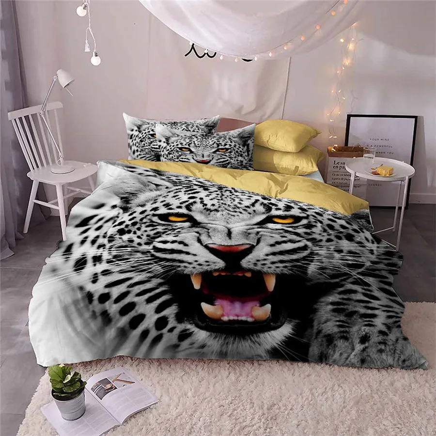 Комплект постельного белья с 3d-изображением снежной леопардовой расцветки
