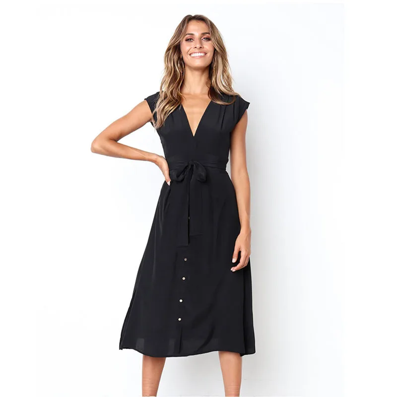 

New 2021 Summer Dress Women Sleeveless Casual Stripe Printed V Neck Bandage Midi Dress Female Knee-Length Vintage Dress For Lady
