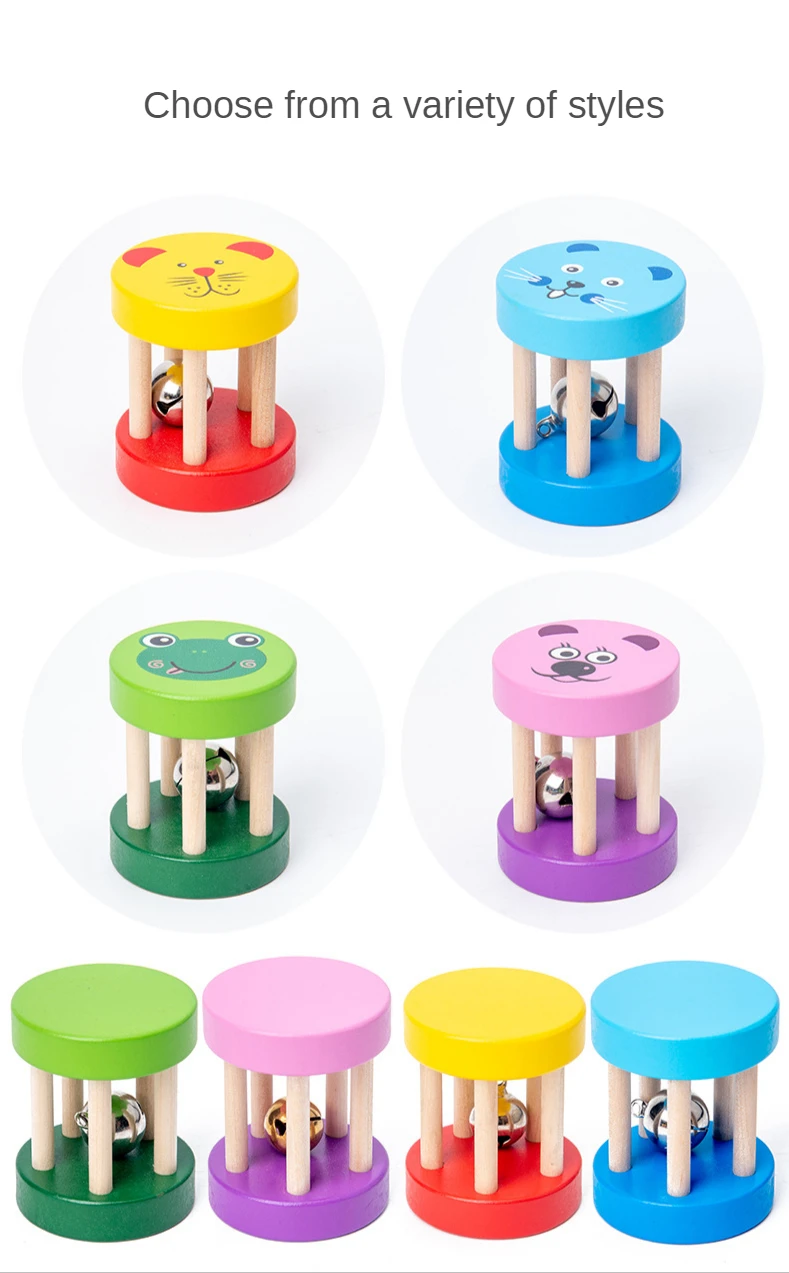 

Baby Music Wooden Toy Rolling Cage Bell Colosful Rattles Early Development Sound Infant Educational Toy Child Musical Boy Girl