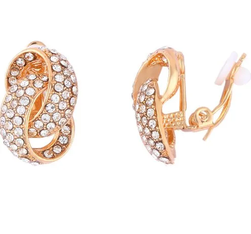 Разноцветные латунные серьги-клипсы с микрозакрепкой из фианита и кубического