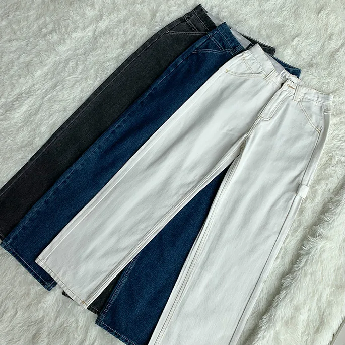 

2021 Woman High Waist Jeans Retro White Black Jeans Trousers Straight Overalls Pants Long Loose Wide Leg Jeans for Women