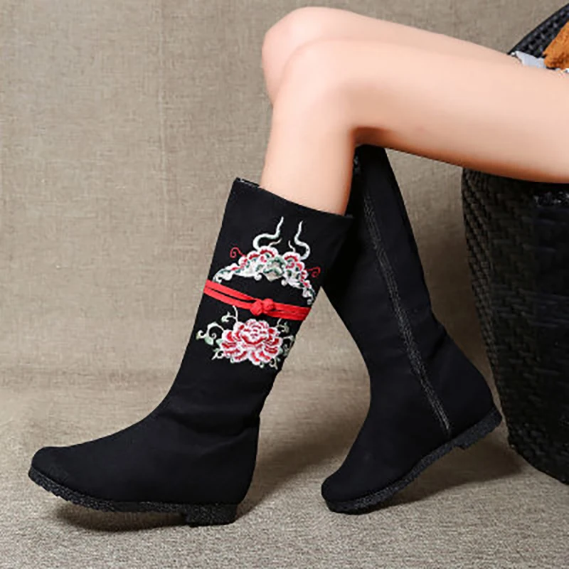 GRITION/женские ботинки зимние детские Ципао в китайском вышивка этническом стиле