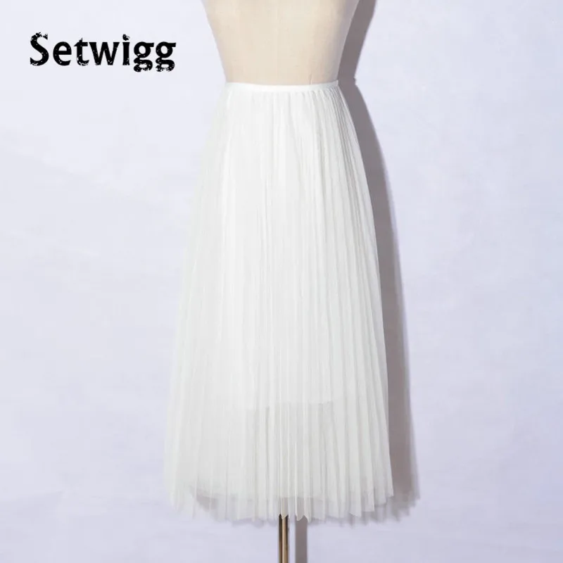 Длинная Плиссированная юбка трапеция из многослойного тюля с поясом на