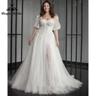 Блестящие блестящие свадебные платья, женское блестящее платье с разрезом сбоку, коротким рукавом-фонариком, 2022