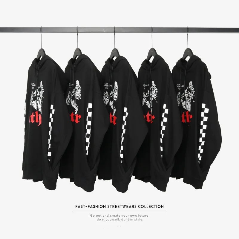 Хип-Хоп Уличная мужская толстовка с рукавом клетчатый принт рисунок в стиле панк