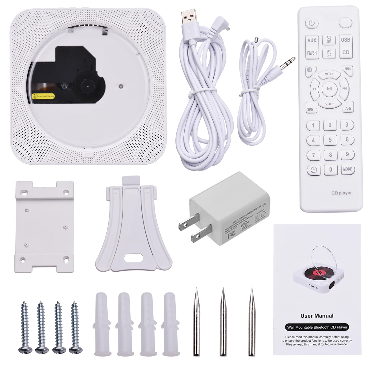 

CD-Runner CD Player Wall Mountable BT CD Player with Dustproof Cover LED Display 6 Modes FM Radio A-B Repeat Remote Control